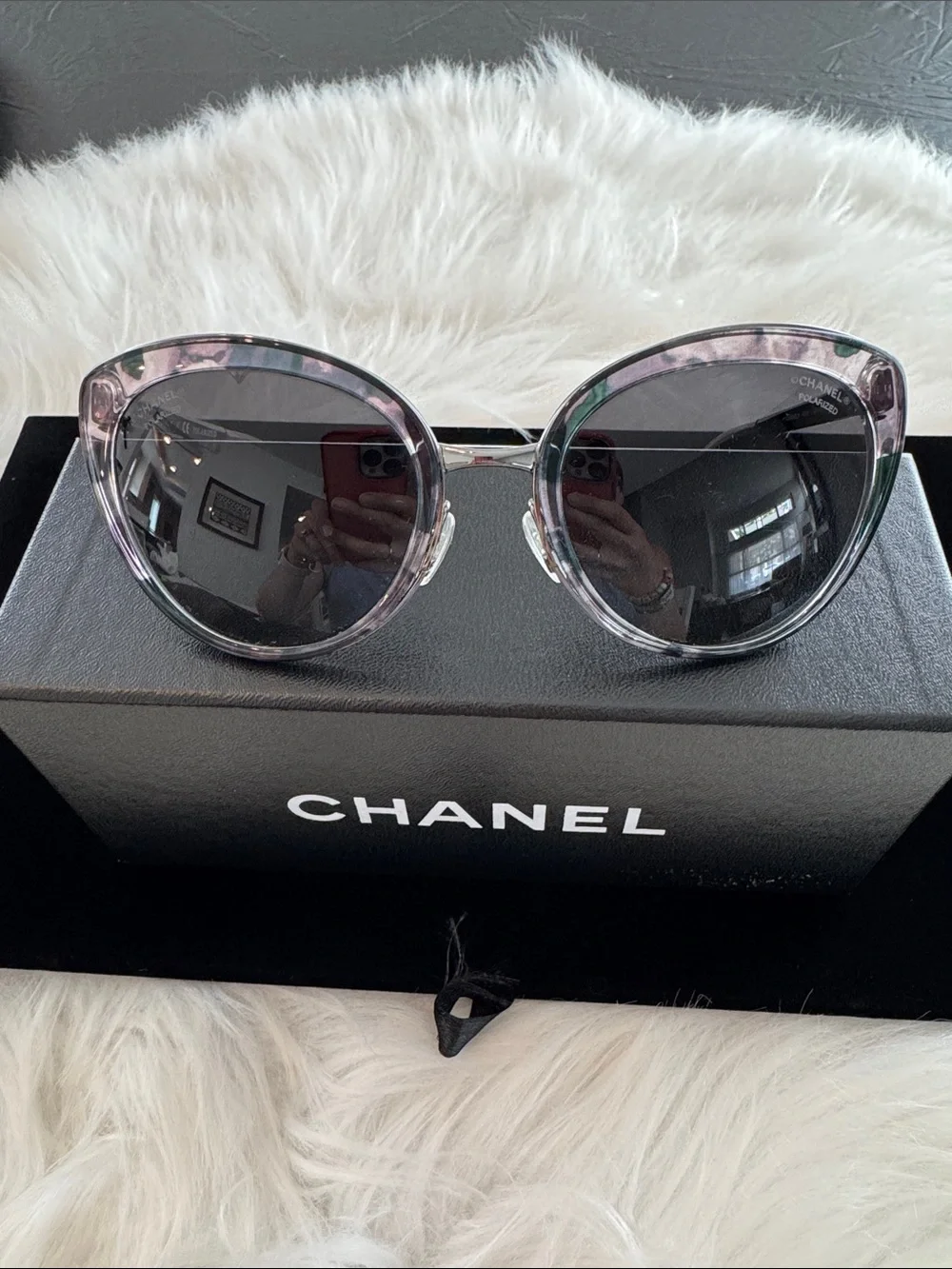 CHANEL Authentic 4208 Silver/Gray Polarized Cat-Eye Sunglasses